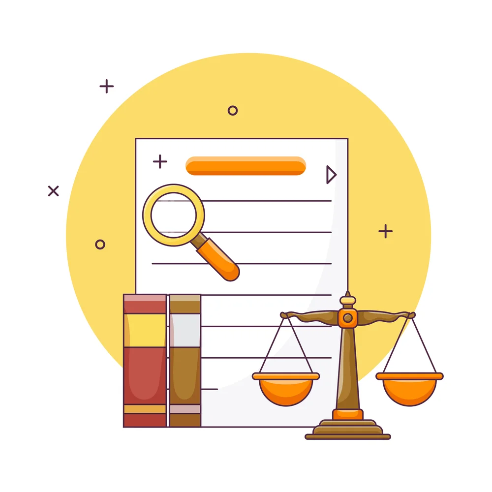 Lupa sobre un documento junto a la balanza de la justicia, contexto del peritaje forense